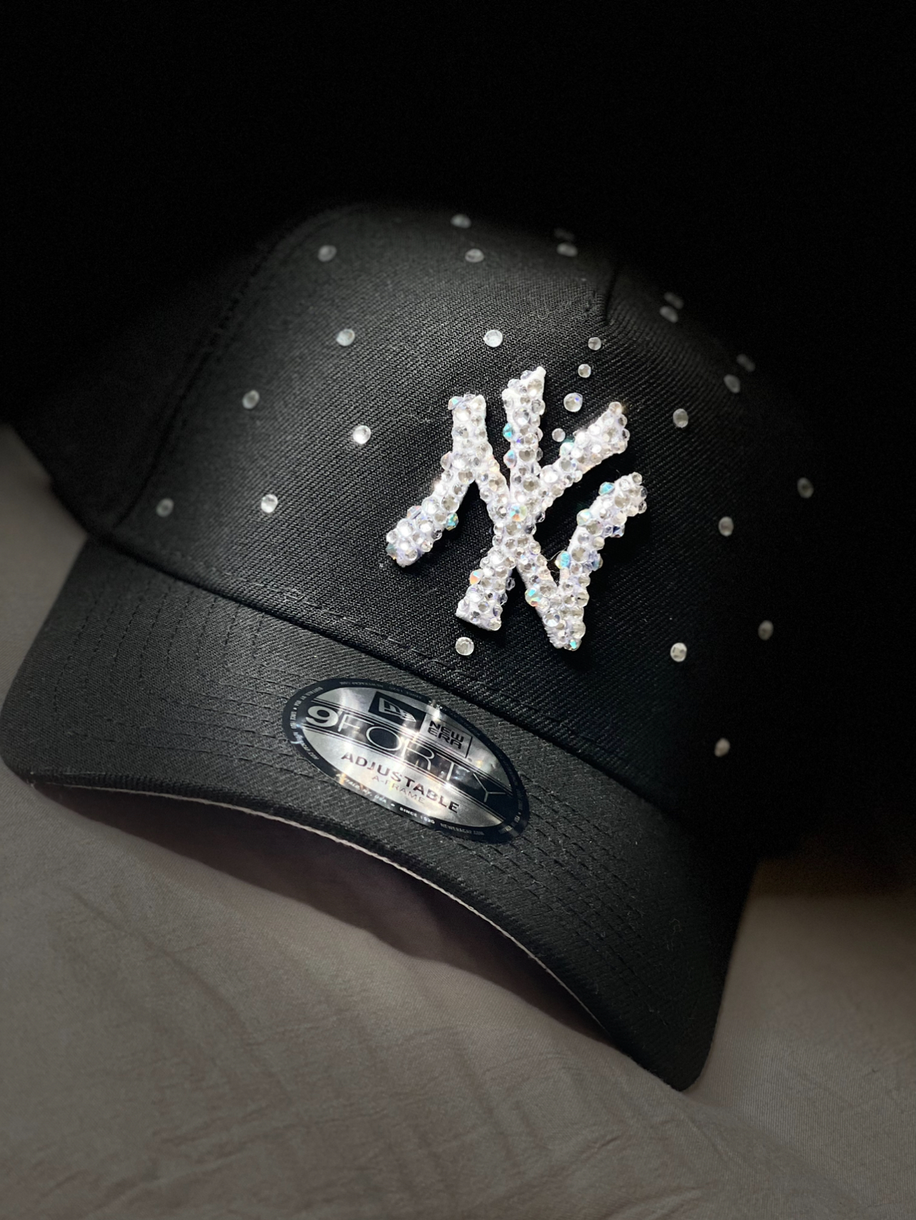 Custom snapback with stone embellishments by NoCapChaos